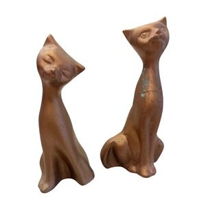 Vintage Mid Century Modern Bronze Tone Metal Cat Figures Pair Sculptures
Patina